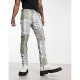 skinny jeans in gray snake print croc leather look with contrast panels