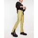 skinny leather-look pants in yellow snake print with zip detail