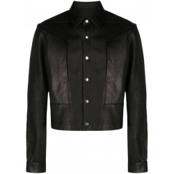 Front press-stud fastening leather jacket