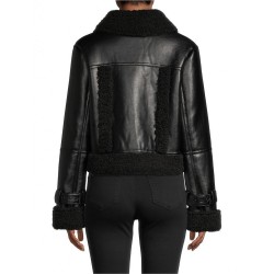 black Leather & Faux Shearling Crop Jacket