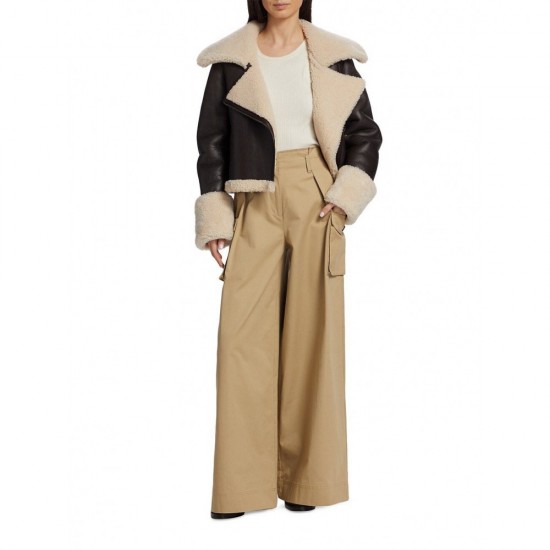 Shearling Cropped leather Jacket in Espresso